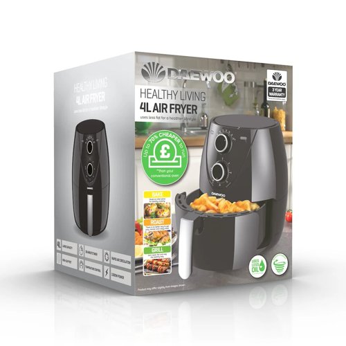 Daewoo 4L Manual Air Fryer Family Size Black 4 Litre Capacity