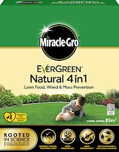 Miracle-Gro Natural 4 In1-Lawn Feed, Weed & Moss Preventor Lawn Fertiliser 85m2.