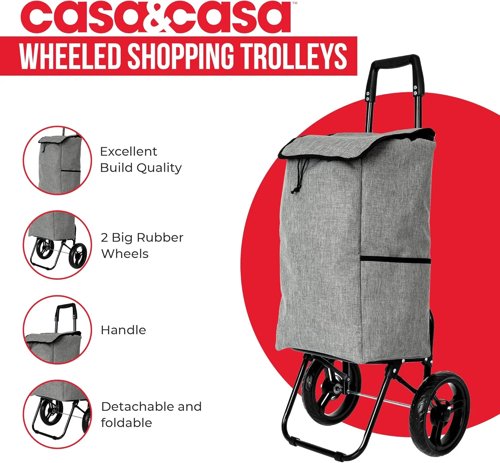 Marino Grey Shopping Trolley on Wheels 45L Capacity Foldable