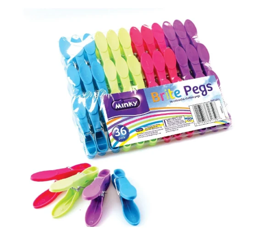 Minky Brite Pegs, Multi-Colour Colour Multicoloured Branded Pegs Pack Of 36