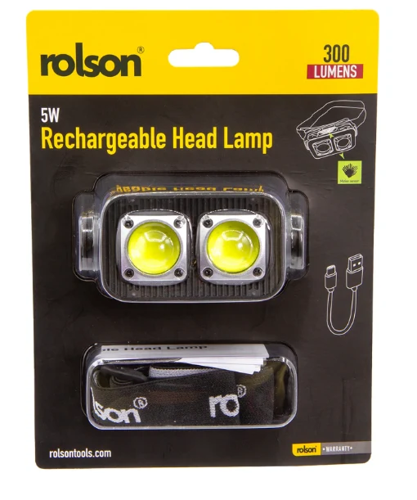 Rolson 5W Rechargeable Head Lamp 300 Lumens Black