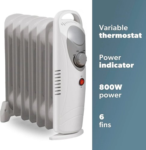 Daewoo Mini Oil Filled Radiator 800W 6-Fin Portable Heater White
