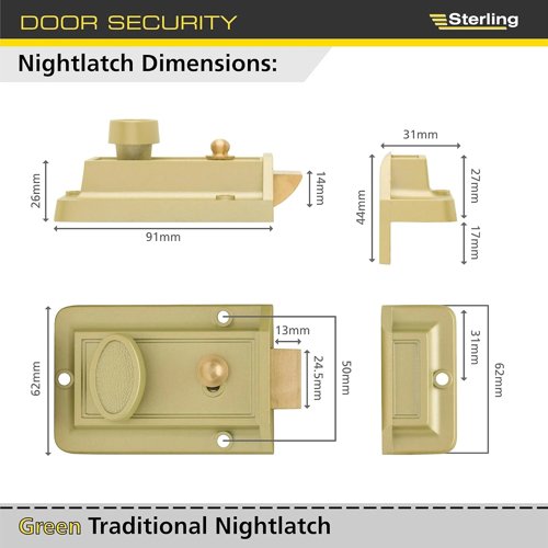 Sterling Standard Nightlatch Left & righthanded Doors Champagne Full Pack 2 keys NLS10