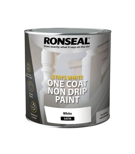 Ronseal Stays White  One Coat  Satin Paint  White 2.5 Litre