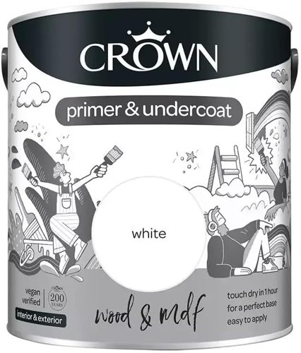 Crown Wood &  MDF Primer & Undercoat Quick Drying White 2.5L