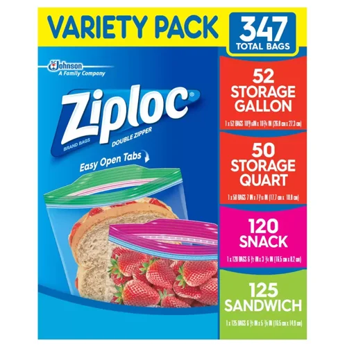 Ziploc Freezer Variety Bags : 4 Sizes : Microwave Compliant :  347 Pack