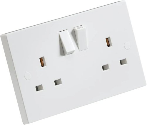 White 2 Gang 13A Double Pole Switched Socket Twin Socket