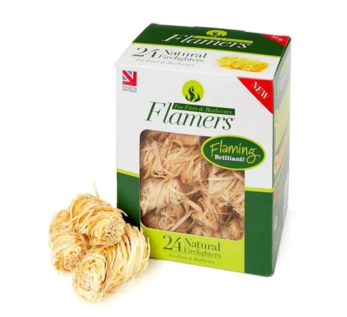 Natural Flamers Wood Wool Firelighters Box Of 24 For Stoves, Wood Burners and BBQs.