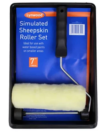 LG Harris Lynwood 7” Simulated Sheepskin Roller Set Tray, Roller and 7” Sleeve.
