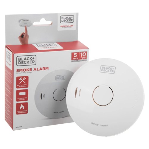 Black + Decker Smoke Alarm 10 Year Sealed Lithium Battery Life Optical Sensor.
