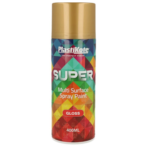 PlastiKote SUPER Spray Paint Gold 400ml Gloss Finish