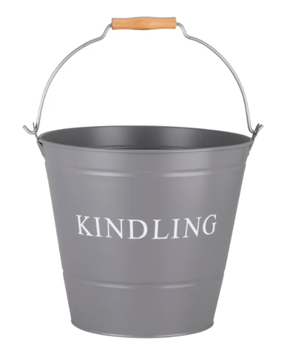 Manor Fireside Kindling Bucket Grey Wooden Handle 31cm Height
