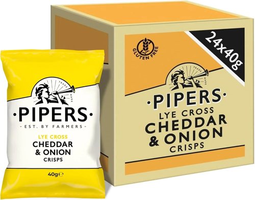 Pipers Gluten-Free Lye Cross Cheddar & Onion Vegetarian Crisps Multi-Pack 24 x 40g