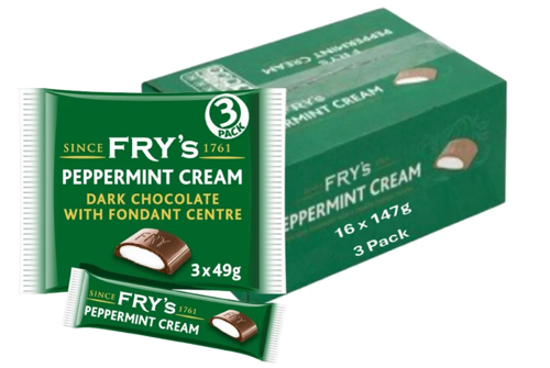 Fry's Chocolate Mint Cream Dark Chocolate Bars with Peppermint Cream Fondant 3 x 49g 16 x 157g