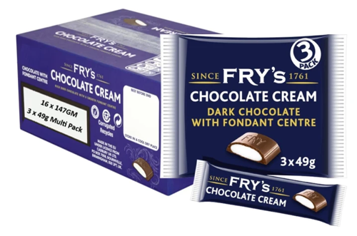 Fry's Chocolate Cream Dark Chocolate Bars Cream Fondant 3 x 49g 16 x 147g Full Case