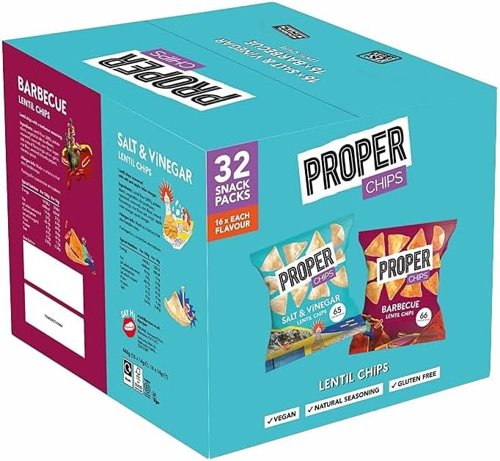 Proper Chips BBQ and Salt & Vinegar Mixed Case 32x14g