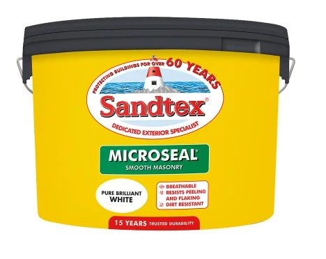 Sandtex Masonry Paint Smooth Pure Brilliant White 10 Litre Tub.