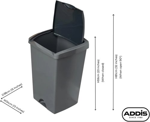 Addis 50 Litre Lift Up Lid Kitchen Rubbish Bin Metallic 510711.