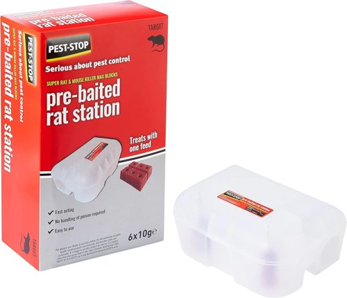Pest-Stop Pre-Baited Rat Station Rat Control Fast Acting Baits Secure Lock System