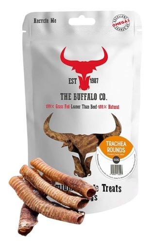 The Buffalo Co. Buffalo Trachea Rounds for Dogs 100% Natural Grass-Fed Dog Treats 1 x 100g