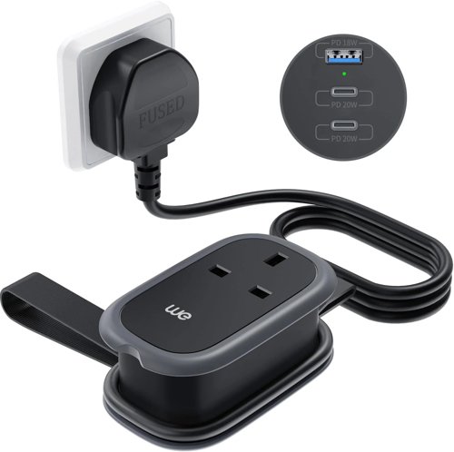 WE Retail Travel Extension Hub - Single Socket Mains Power with 1.1m 13A cable