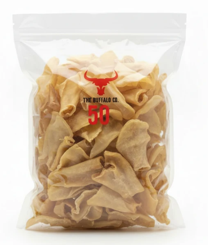 The Buffalo Co. Buffalo Ears for Dogs Natural Grass-Fed Dog Treats BULK Pack x 50