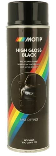 Motip Black Spray Paint HIGH GLOSS Fast Drying 1 x 500ml.