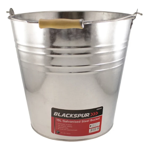 Fixtures Blackspur 15L Galvanised Steel Bucket Large 15L Capacity Wooden Handle