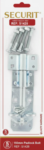 Securit Padlock Bolt Galvanised Steel 15cm S1428