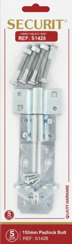 Securit Padlock Bolt Galvanised Steel 15cm S1428