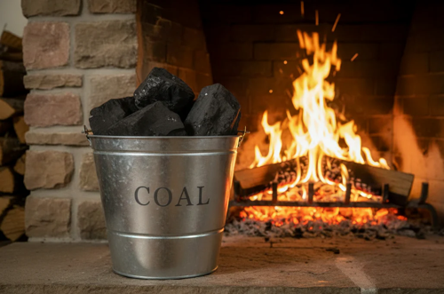 Manor Reproductions Large Metal Fireside Coal Bucket with Wooden Handle Galvanised Finish