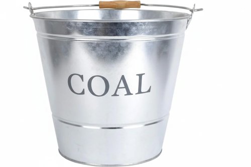 Manor Reproductions Large Metal Fireside Kindling Bucket with Wooden Handle Galvanised Finish