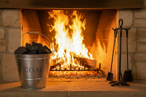 Manor Reproductions Large Metal Fireside Kindling Bucket with Wooden Handle Galvanised Finish