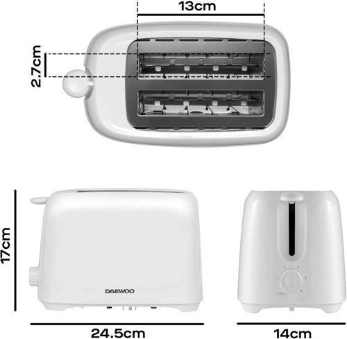 Daewoo Essentials 2 Slice Toaster  White 700W