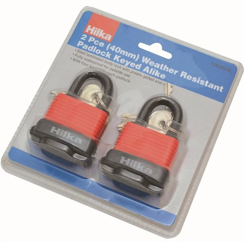 Hilka Keyed-Alike 40mm Weather-Resistant Padlock (Pack of Two)