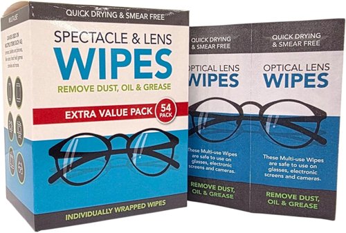 Spectacle and Lens Wipes : Individually Wrapped : 1 x 54 Pack