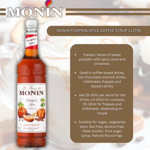 Monin Pumpkin Spice Coffee Syrup 1litre (Plastic)