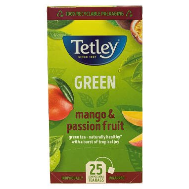 Tetley Green Tea, Mango & Passion Fruit Env 25's - PACK (6)