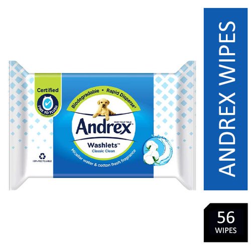 Andrex Classic Clean Washlets Fine to Flush Mega Pack 56's