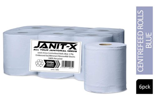 Janit-X Eco 100% Recycled Centrefeed Rolls Blue 6 x 400s