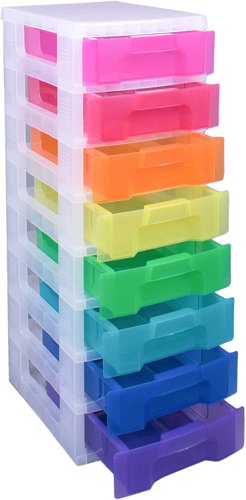 Really Useful Storage Boxes 8 x 7 Litre Tower Rainbow Drawers