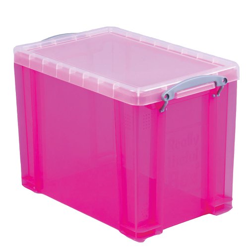 Really Useful Pink Plastic Storage Box 18 Litre (Clear Lid)