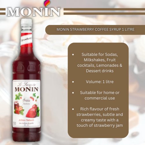 Monin Strawberry Coffee Syrup 1 Litre  - PACK (6)