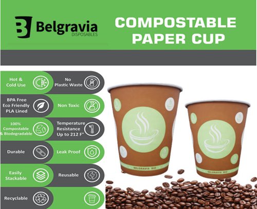 Belgravia 8oz Biodegradable Paper Cups 50's - PACK (20)