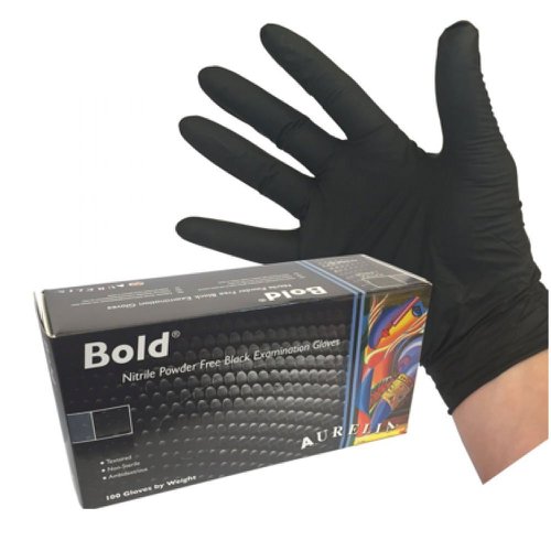 Bold Finger-Textured Black Powder Free LARGE Nitrile Gloves 100's