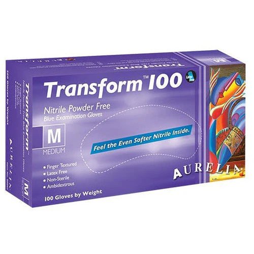Aurelia TRANSFORM/SONIC Finger-Textured Blue Powder Free LARGE Nitrile Gloves 100's