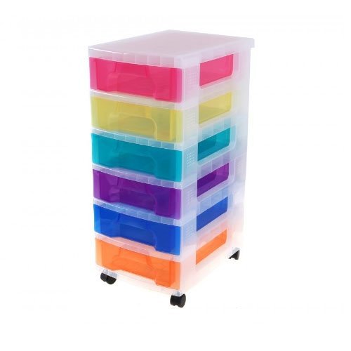 Really Useful Storage Boxes 6 x 7 Litre Clear Tower Rainbow Drawers