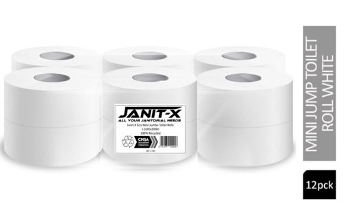 Janit-X Eco 100% Recycled Mini Jumbo 2Ply Toilet Rolls 12 x 200m