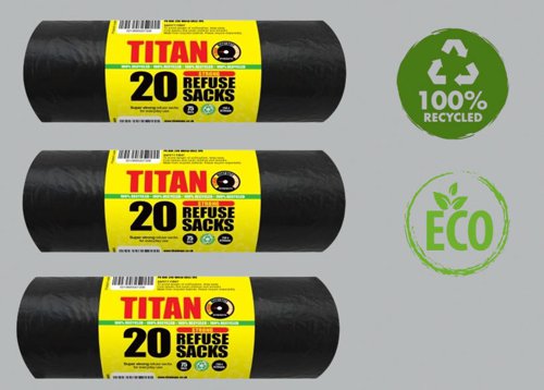 Titan Super Strong Refuse/Bin Sacks 100% Recycled 20's 75L