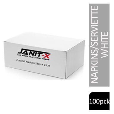 Janit-X Paper Cocktail Napkins White 2 Ply 24cmx24cm 100's - PACK (20)